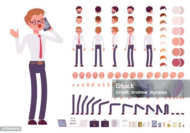 Male Clerk Character Creation Set Stock Illustration - Download Image Now - Characters, Icon Set, Group Of Objects