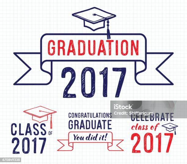 Congratulations Graduate 2017 Graduation Vector Set Stock Illustration - Download Image Now