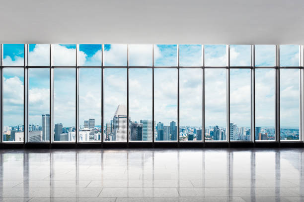 istock empty office with cityscape of modern city 670857402