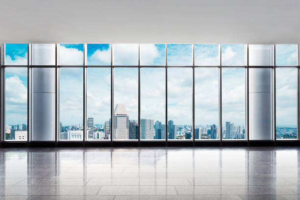 istock empty office with cityscape of modern city 670858506