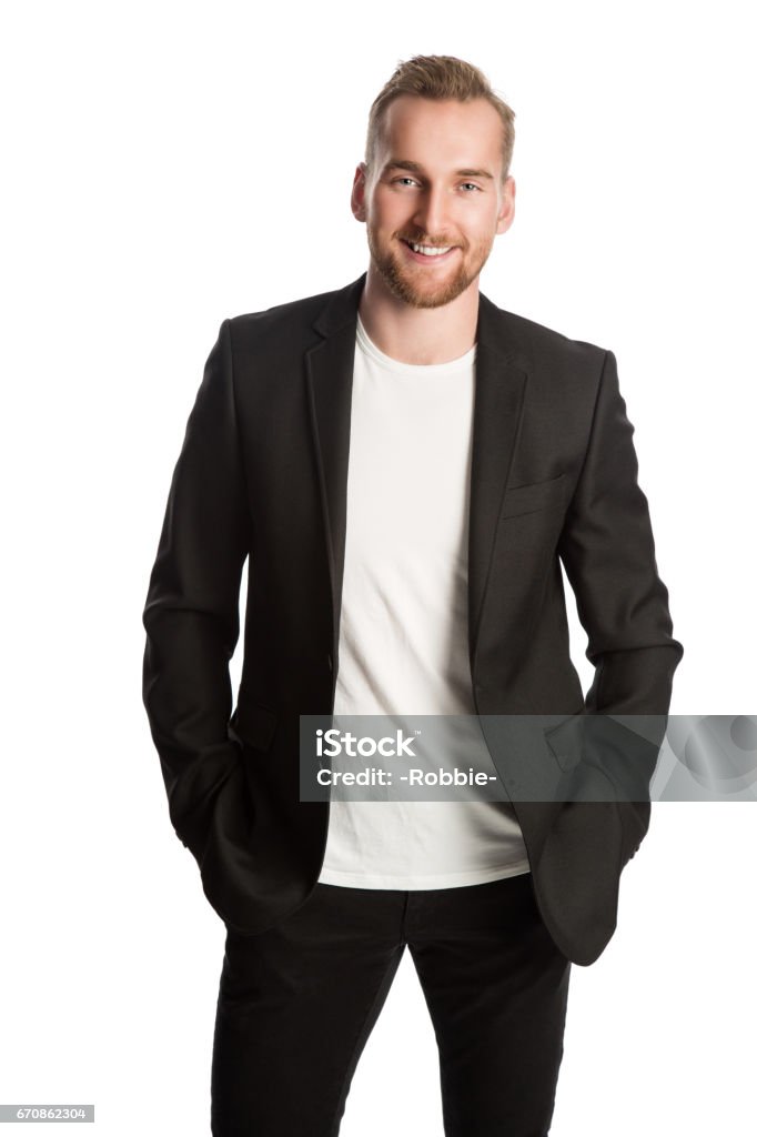 Endeløs Indsigtsfuld Måne Smiling Entrepreneur In Black Blazer Stock Photo - Download Image Now -  Men, Blazer - Jacket, T-Shirt - iStock