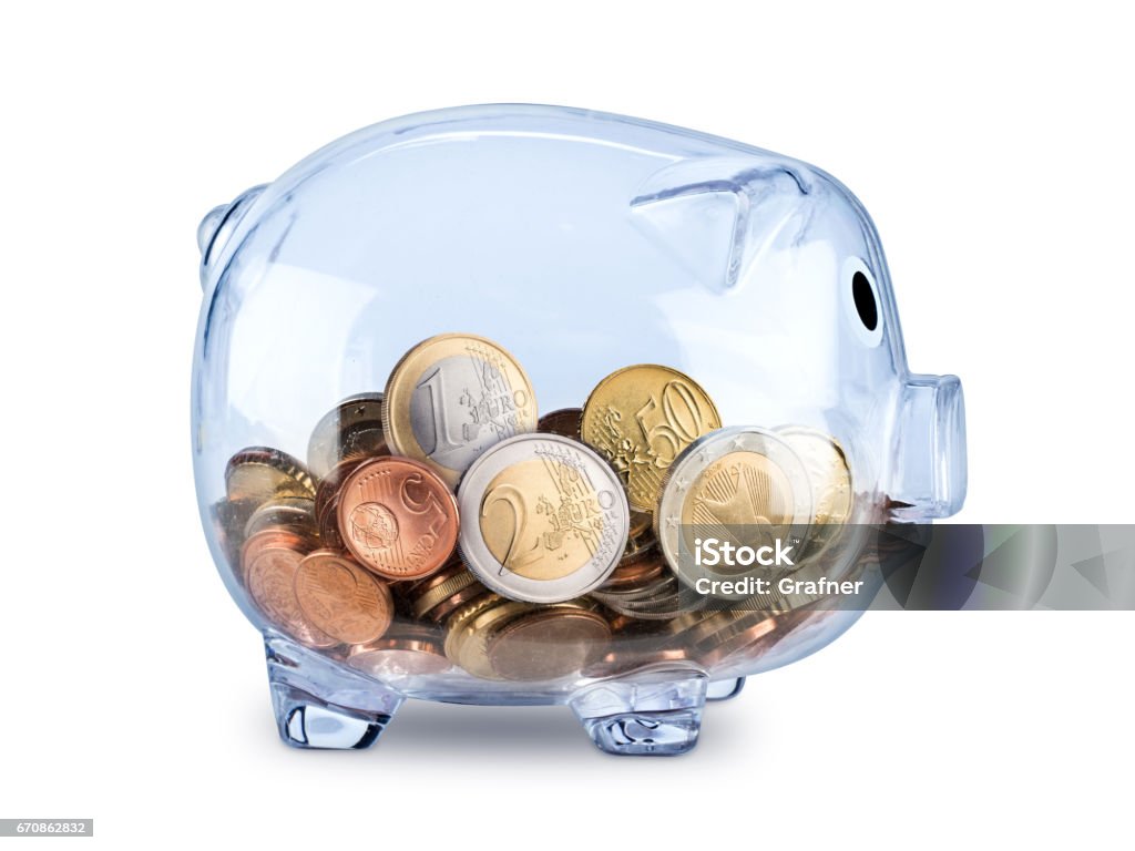 transparent piggy bank filled with euro coins transparent see through piggy bank filled with euro coins isolated on white background Transparent Stock Photo