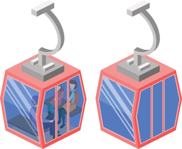 ilustrações de stock, clip art, desenhos animados e ícones de isometric flat 3d concept vector cableway in the mountains. - gondola lift