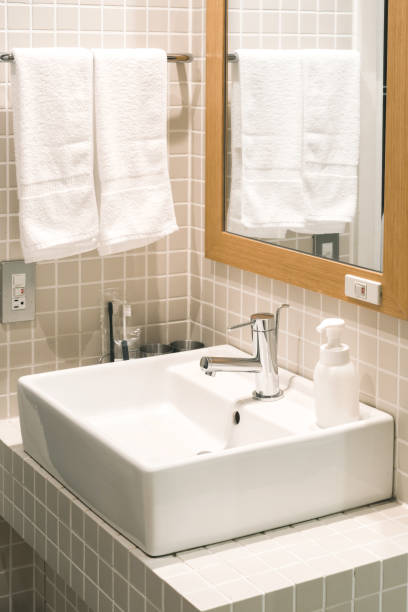istock Bathroom interior with sink and faucet. 670866964