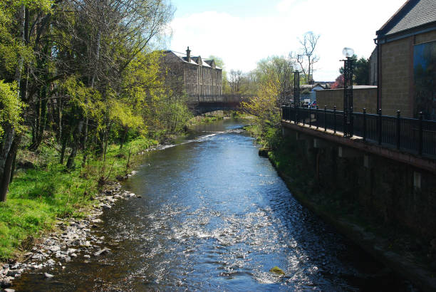 Gala Water flowing through Galashiels in Scotland stock photo