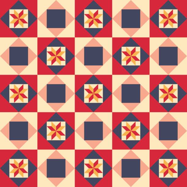 bezszwowy wzór w stylu patchworku, wektora. - quilt textile patchwork pattern stock illustrations