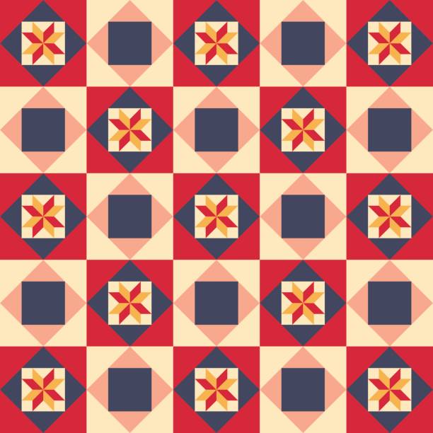 ilustrações de stock, clip art, desenhos animados e ícones de seamless pattern in style of patchwork, vector. - quilt textile patchwork pattern