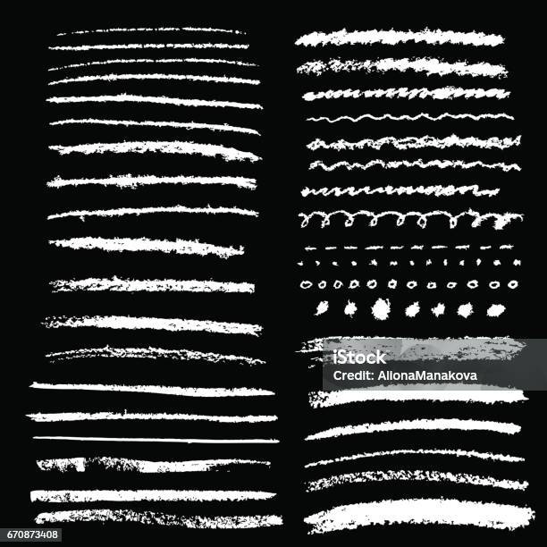 Set Of Chalk Brushes Hand Drawn Grunge Lines And Design Elements Stock Illustration - Download Image Now