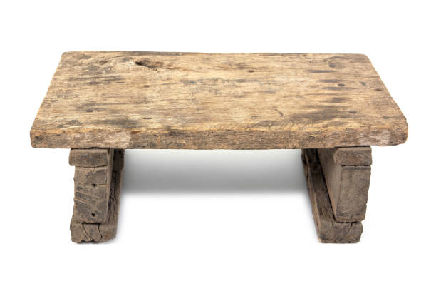 istock Wooden rustic bench isolated.Old wooden bench isolated on white background. 670875100