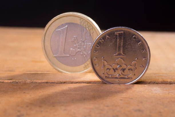 istock czech crown and euro coin, currency 670880260
