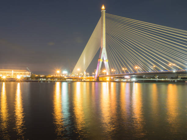 istock Rama VIII Bridge at night on the river in thailand 670880292