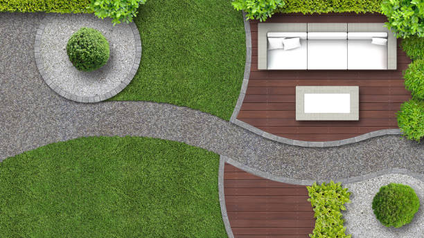 istock Garden design from above with furniture 670888020