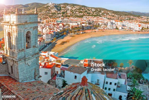 View Of The Sea From A Height Peñíscola Castellón Spain Beautiful View Of The Sea And The Bay Stock Photo - Download Image Now