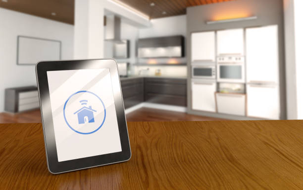 control casero elegante con tablet - equipment housework remote domestic kitchen fotografías e imágenes de stock