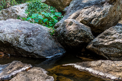 The shortage of Huay Kaew Waterfall was pictured on hot season time.