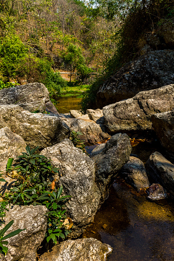 The shortage of Huay Kaew Waterfall was pictured on hot season time.