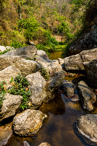 The shortage of Huay Kaew Waterfall was pictured on hot season time.