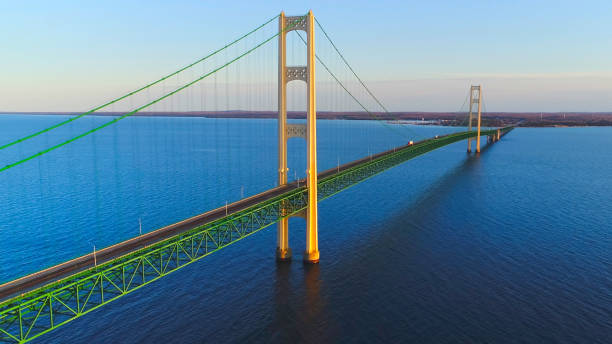 istock Breathtaking, majestic Mackinac Bridge, sunset aerial view 670909816