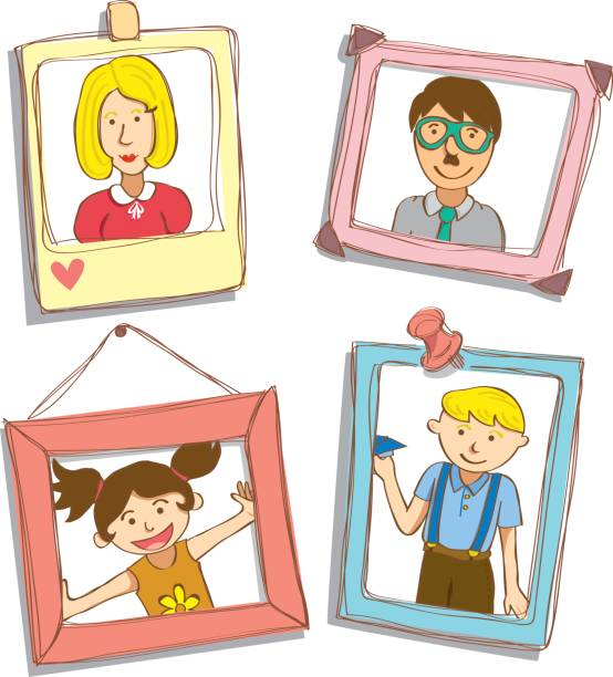 ilustraciones, imágenes clip art, dibujos animados e iconos de stock de foto de la familia de dibujos animados en el marco - niños fotos