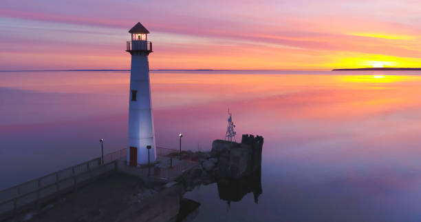 Majestic Wawatam Lighthouse in stunning predawn light stock photo
