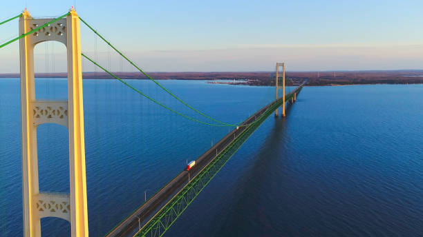 istock Breathtaking, majestic Mackinac Bridge, sunset aerial view 670910452