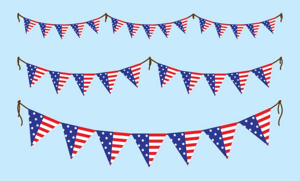 illustrazioni stock, clip art, cartoni animati e icone di tendenza di america bunting bandiera - pennant flag party old fashioned