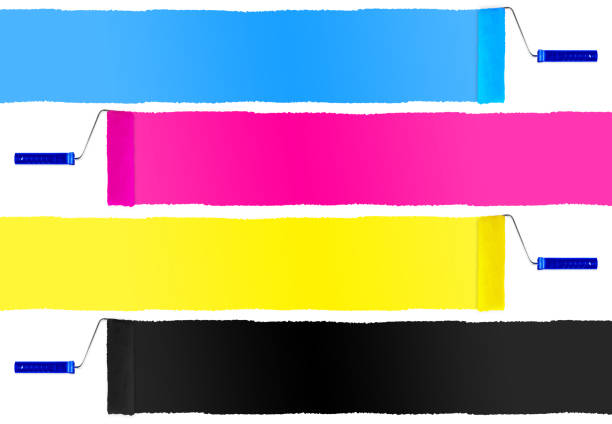 CMYK print symbol set of paint roller isolated on white background