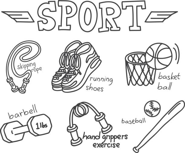 illustrations, cliparts, dessins animés et icônes de équipement de sport doodle isolé sur fond blanc - baseballs ball sport gym