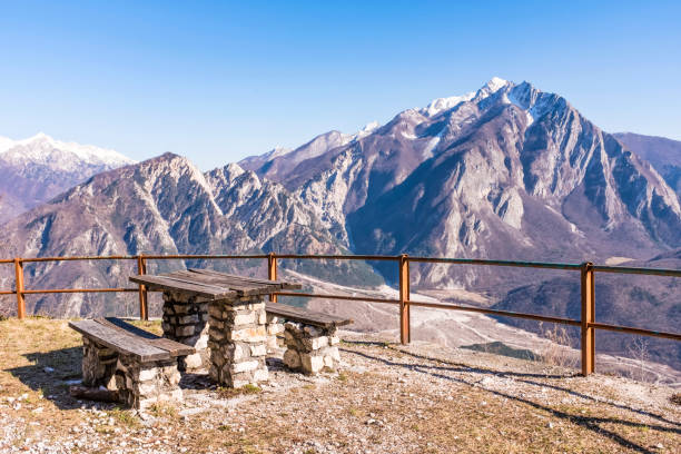 istock Table and bench on Monte San Simeone with beautiful view 670919696