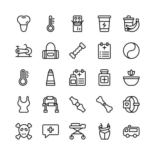 Vector illustration of Medical, Health and Fitness Line Vector Icons 19