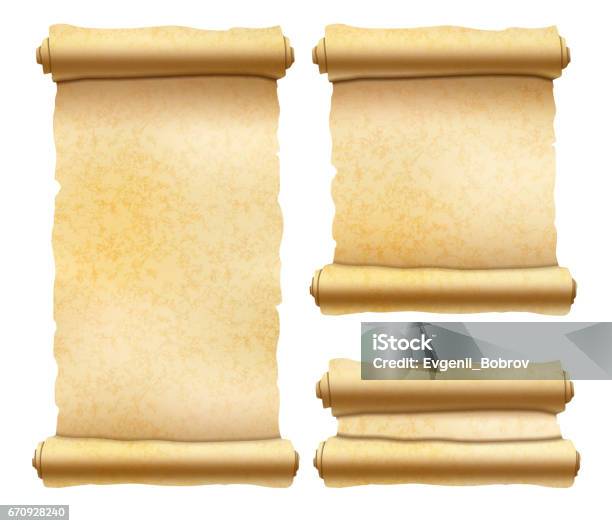 Il Vecchio Papiro Strutturato Scorre Diverse Forme Isolate Sul Bianco - Immagini vettoriali stock e altre immagini di Pergamena - Materiale cartaceo