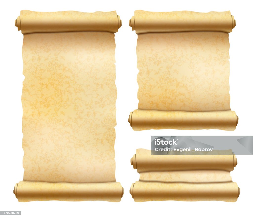 Old textured papyrus scrolls different shapes isolated on white Set of old textured papyrus scrolls different shapes isolated on white Paper Scroll stock vector