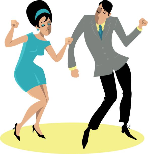 ilustraciones, imágenes clip art, dibujos animados e iconos de stock de el giro - 1950s style 1960s style dancing image created 1960s