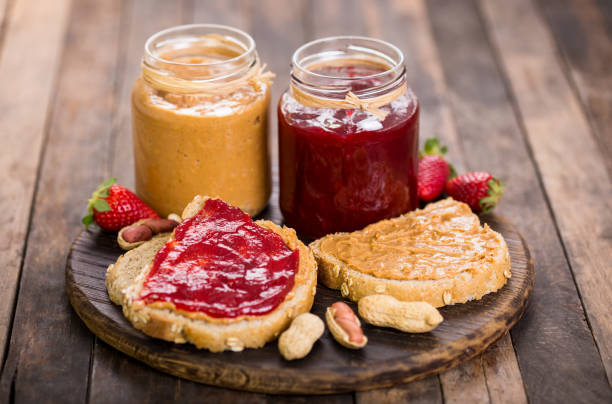 Peanut butter and jelly sandwich stock photo