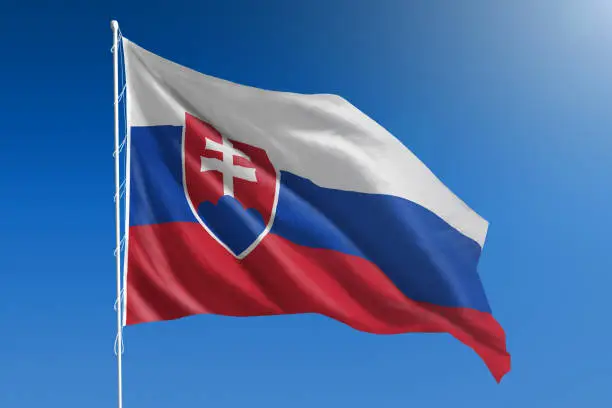 Photo of National flag of Slovakia on clear blue sky