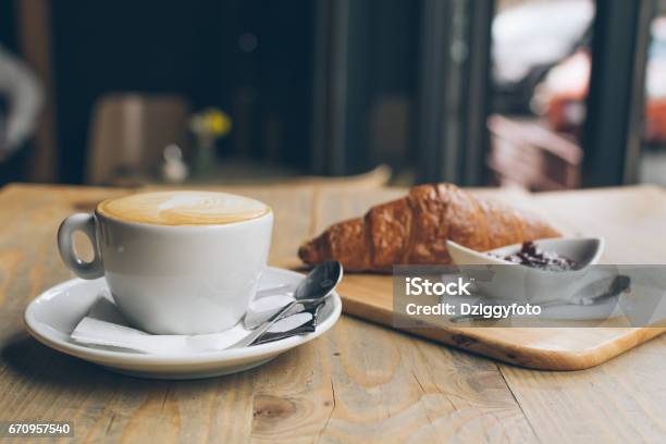 Coffee And Croissant Stock Photo - Download Image Now - Coffee - Drink, Cafe, Breakfast