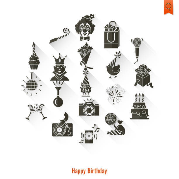 illustrations, cliparts, dessins animés et icônes de joyeux anniversaire icônes ensemble - party hat silhouette symbol computer icon