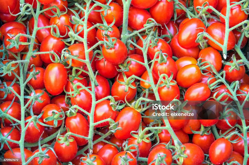 Small cherry tomatoes for sale at a market Small cherry tomatoes for sale at a market in Palermo, Sicily Agriculture Stock Photo