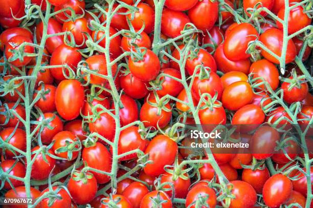 Small Cherry Tomatoes For Sale At A Market Stock Photo - Download Image Now - Agriculture, Backgrounds, Botany