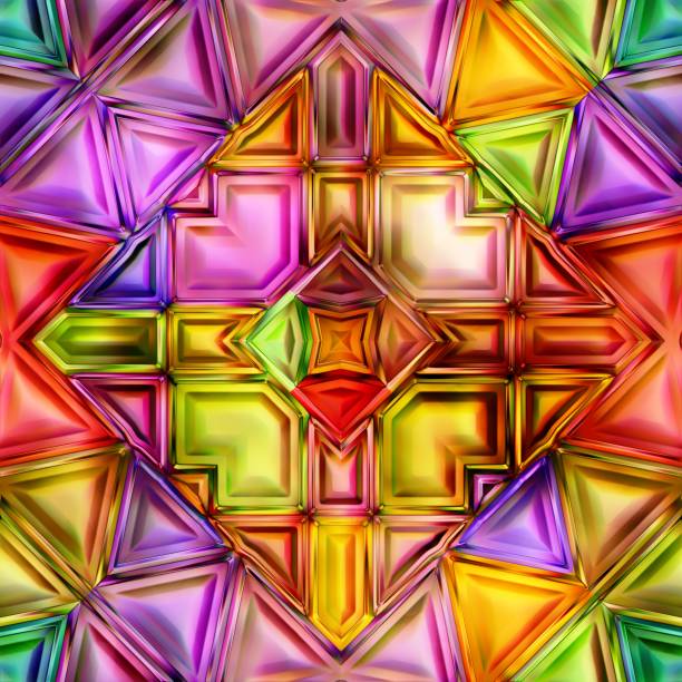 istock Seamless texture of abstract bright shiny colorful geometric shapes 670968174