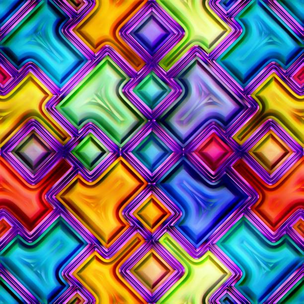 istock Seamless texture of abstract bright shiny colorful geometric shapes 670968190