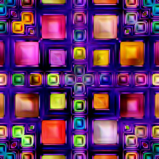 istock Seamless texture of abstract bright shiny colorful geometric shapes 670968194