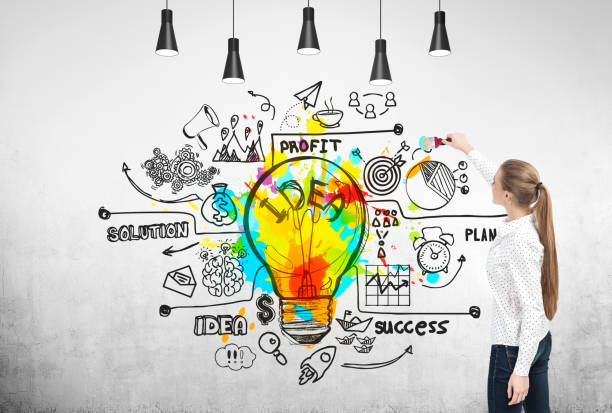 istock Woman with ponytail and bright idea 670978130
