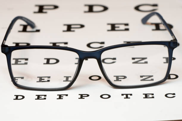 istock Reading black eyeglasses and eye chart close-up 670978210