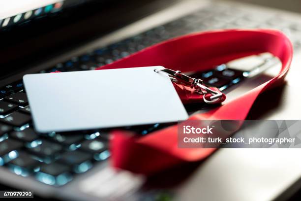 Customer Service Representatives Id Badge On Computer Stock Photo - Download Image Now
