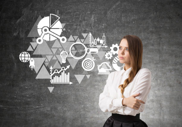 istock Woman with a braid and pie diagrams 670992502