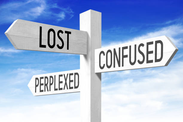istock Lost concept - wooden signpost 671002254