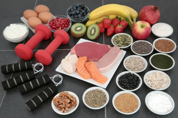 health food for body builders - nutritional supplement salmon food flax imagens e fotografias de stock