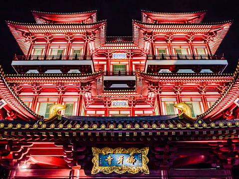 Buddha Tooth Relic temple at night Singapore