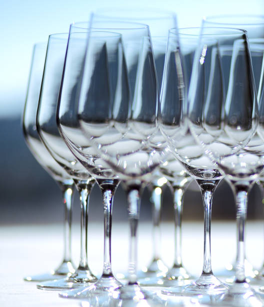 istock Many of wine glasses in row 671031720